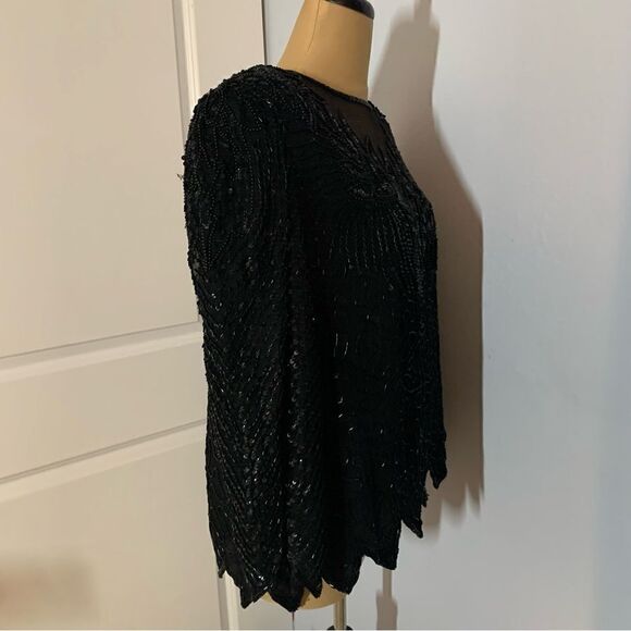 Denise Elle Silk Sequenced Black Long Sleeve Blouse - Picture 3 of 7
